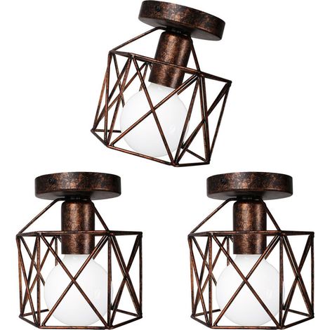 Lot de 3 Retro Plafonnier Industrielle en Métal Carré Fer, Suspension Cage Cube Luminaire E27 pour Salon Chambre Café Bar Restaurent Entrée Couloir,Rouille - Rouille BLOW (1/4)