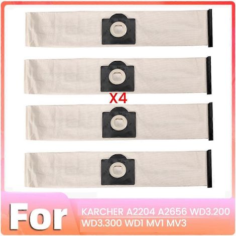 Lot de 4 sacs à poussière pour aspirateurs KARCHER A2004, A2204, A2054, A2656, WD2 et WD3. (1/5)