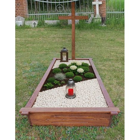 Contour de tombe en bois 190x90x20 cm – Croix en bois 170 cm – Pin imprégné résistant aux intempéries – Couleur noyer – Syberdesk