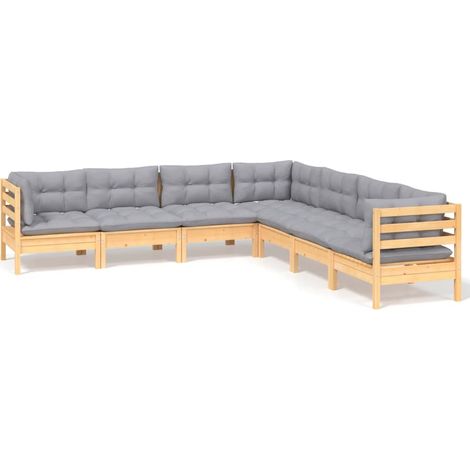 Maison Exclusive - Set Divani da Giardino 7 pz con Cuscini Grigi Massello di Pino (1/5)