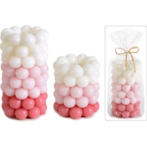 Candele cilindriche Bubble / perle multicolore in confezione singola, set da 2 pezzi, Grande: Ø 8 cm x 15 H