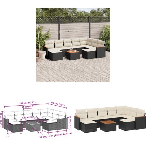 10-tlg. Garten-Sofagarnitur mit Kissen Schwarz Poly Rattan - Gartenmöbel Set - Gartensorte - Outdoor Möbel - Lounge Sofa - Esstisch - Home & Living (1/3)