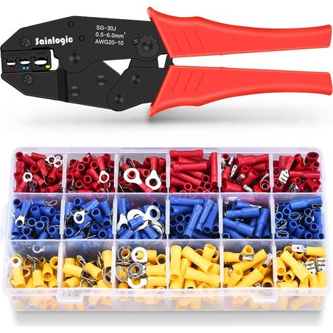 Sainlogic Set Di Pinze Per Crimparez Terminali Di Cavo, Crimpatrice Per Cavi Con 700 Pezzi Di Terminali Elettrici, Punte Elettriche Per Estremità Di Cavi Da 0,5-6 Mm² (1/4)