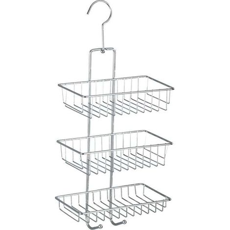 Etagère de Douche filaire à Suspendre Nivala , Serviteur de douche 3 paniers, 2 crochets, Sans perçage, Acier chromé brillant, 22x50x13,5 cm, Brillant (1/4)