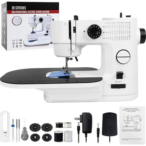 Machine à Coudre Débutant Portable, 39 Points Différents Multifonction Mini Sewing Machine avec Table d’Extension Amovible, 2 Vitesse Petite Machine à Coudre électrique pour DIY Vêtements (1/5)