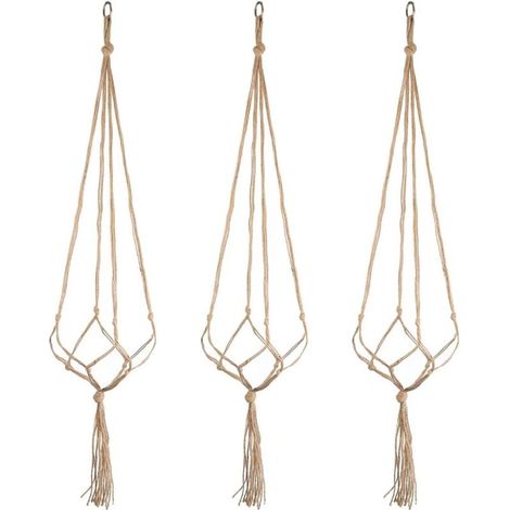 3 Pcs Suspension Plante, Cintres en Jute pour Pot de Fleurs Portes Plantes Macramés avec Porte-Clés pour Décoration Extérieur Intérieur (1/5)