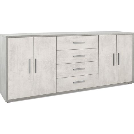 Mobile Basso 4 Ante 4 Cassetti 203x84x41 cm Cemento/Ossido Bianco (1/3)