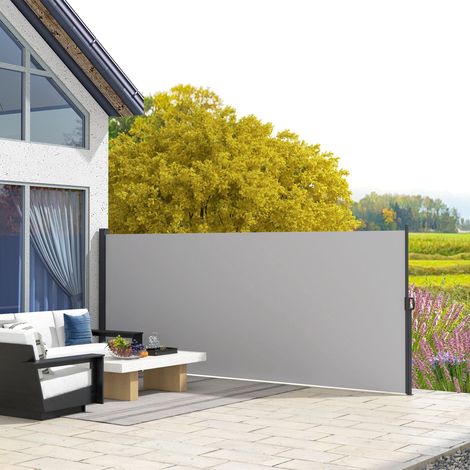 Seitliche Jalousie, Sichtschutz, einziehbar, Maße 3 m (B) x 1,8 m (H), Aluminium, hochdichtes, UV-beständiges Polyestergewebe (180 g/m²), hellgrau