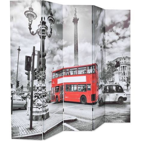 Trennwand 200 x 170 cm Londoner Bus Schwarz und Weiß