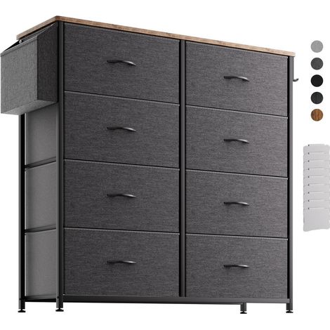 Stoffkommode mit 8 Schubladen, Seitentasche und Haken, dunkelgrau (1/5)