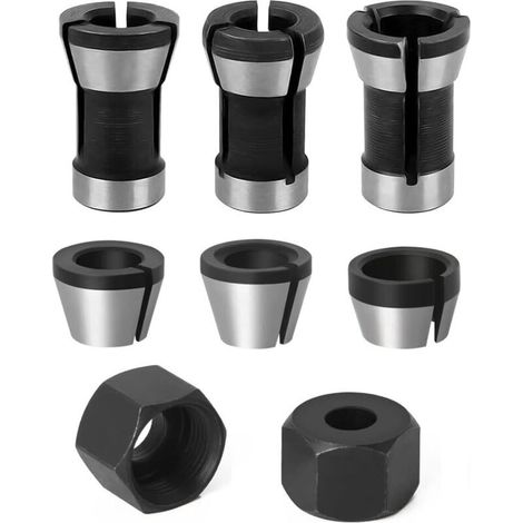 6 Pieces Steel Chuck Head 6 mm 6.35 mm 8 mm Head Adapter Converter +2 Nut for Drills Engraving Machine Trimmer Woodworking Power Router Clamp Holder (1/5)