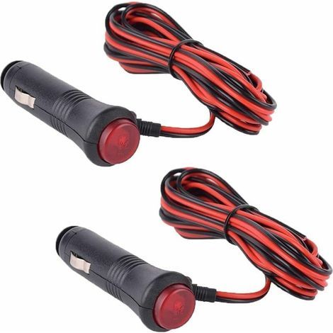 Paquete de 2 enchufes macho para encendedor de cigarrillos de motocicleta/automóvil con botón interruptor, luz indicadora, cable de conexión de 3 m, 5 A, 12 V/24 V (1/4)