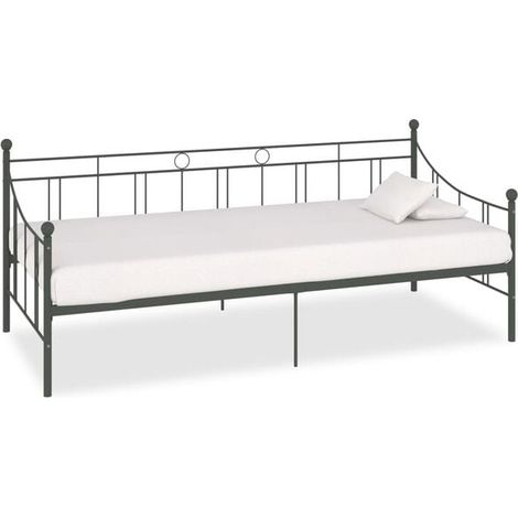 Cadre de canapé-lit sans matelas, métal gris, 90 x 200 cm (1/5)