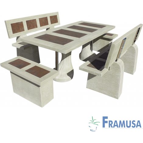 CONJUNTO COMEDOR PIEDRA RECTANGULAR JARDIN STATUS ZINC VERDE