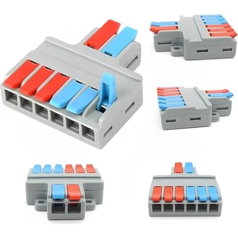 Lot de 5 borniers de fils électriques à levier rapide 2 entrées 6 sorties pour câblage de surface et circuit en ligne (fil de 0,08 à 6 mm², 35-10 AWG, 250 V, 35 A) (1/5)