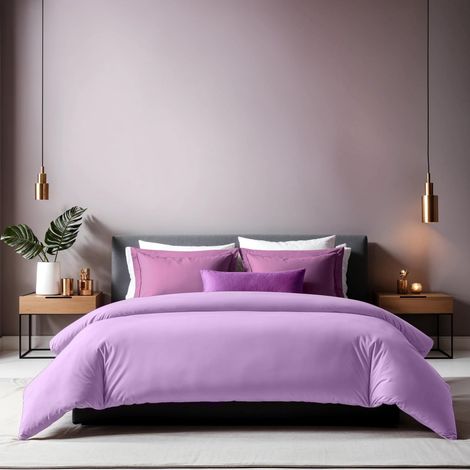 Housse de Couette Simple, Lilas, 135 x 200 cm, 100% Coton, Nombre de Fils 155, Fermeture à Bouton, Lavable en Machine à 30 °C, Douce et Durable, Double (1/5)