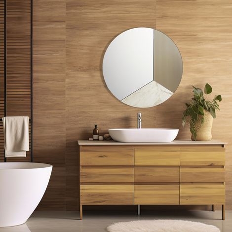Specchio rotondo moderno 80 cm effetto marmo avorio e vetro bronzo - OSCAR (1/3)