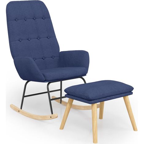 Maison Exclusive - Schaukelstuhl mit Fußhocker Blau Stoff (1/5)