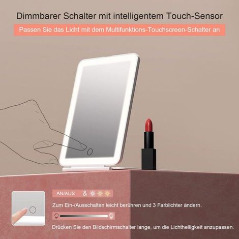 Miroir Maquillage - 72 LED - 3 Modes Couleur - USB Rechargeable - 12,95 x 19,3 cm - Batterie 1000 mAh - 1 Pièce (1/5)