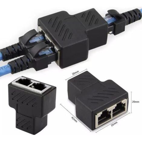 2 X Adaptateur séparateur Rj45 1 à 2 ports femelle à femelle Connecteurs réseau d'extension Internet Prise en charge du câble Ethernet Cat5 Cat5e Cat6 Cat6e Cat7, noir (1/5)