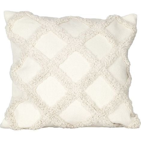 EGLO LIVING Kissen Chevery, Couch Zierkissen im Boho Design, Dekokissen aus Baumwolle und Polyester in Creme, Kissenbezug mit Inlett, Sofakissen mit Fransen, 45x45 cm (1/4)