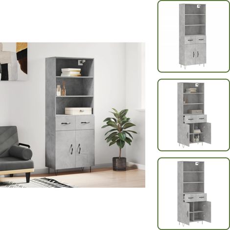 Buffet haut Gris béton 69,5x34x180 cm Bois d'ingénierie - Buffet Design Moderne - Meuble Rangement Gris - Armoire Cuisine - Buffet Haute Capacité - Buffet Salon (1/5)