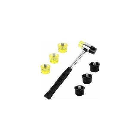 1pc Rubber Mallet, Double-Sided Rubber Hammer with 6 Replaceable Faces, Non-Slip Rubber Handle, Black and Yellow, for Woodworking, Crafts, and Leatherworking (1/5)
