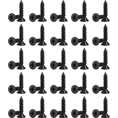 50 Vis à Bois Noires, M3 6mm Autotaraudeuses à Tête Plate Phillips pour Bois, Plaque de Plâtre et Réparation de Meubles, Acier Inoxydable 304 Zingué (1/5)