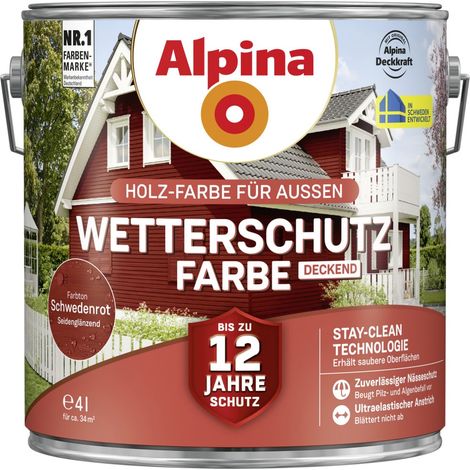 Alpina Wetterschutzfarbe 4 L schwedenrot Holzschutzfarbe (1/3)