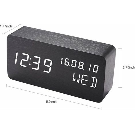 (Holzfarbe) Digitaler Wecker aus Holz mit LED-Beleuchtung, Tonsteuerung, dualer USB-Batteriestromversorgung, geräuschloser Holzwecker mit LED-Beleuchtung, Dekoration für Zuhause