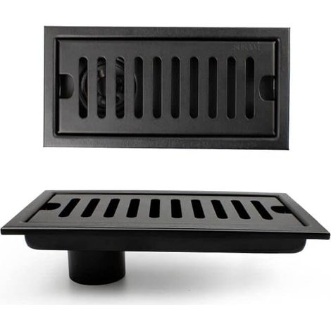 Siphon de sol rectangulaire en acier inoxydable pour salle de bain, 1 pièce, noir, avec grille, adapté aux toilettes, salle de bain, cuisine, balcon (1/5)