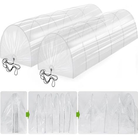 Lot de 2 serres tunnel 2 en 1, mini-serres, tunnel de jardin avec arceaux, protection contre les insectes, film pour canal de plantation, 300 x 45 cm