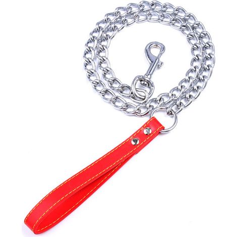 Welpen-Trainingsleine mit Kette und Griff aus PU-Leder (rot, 4 mm x 120 cm) (1/2)
