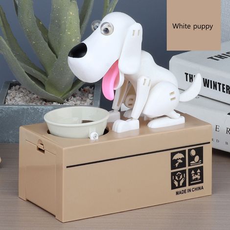 Tirelire pour chien, Adorable boîte d'épargne décorative pour manger de l'argent et des chiots, pour enfants et adultes, blanc (1/5)