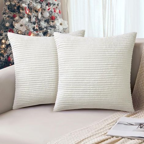 Housses de Coussin 45x45 cm, 2PCS Velours côtelé rayé Boho Housse Coussin Canapé Lit Jardin Déco Aesthetic Scandinave pour Canapé en Velours Côtelé Salon Maison Chambre (1/5)