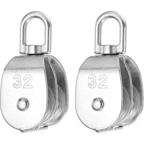 Lot de 2 poulies doubles M32 (charge de 230 kg) en acier inoxydable 304 robuste pour corde métallique, équipement de gym, corde à linge (1/5)