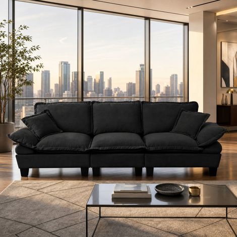 Canape 3 places en chenille noir, design organique OKMYHOME (1/5)