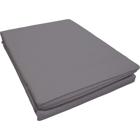 Drap plat 1 personne 180 x 290 cm uni 57 fils lina  + point bourdon Gris souris