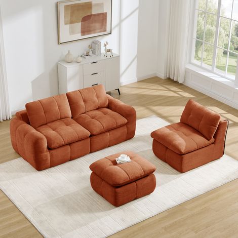 Sofá de esquina modular 3 plazas, chenilla naranja, sin montaje OKMYHOME (1/5)