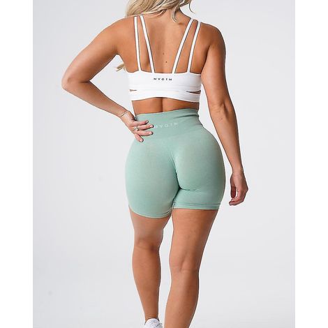 Nahtlose Profi-Shorts aus Spandex für Damen, Fitness, elastisch, atmungsaktiv, figurformend, für Freizeit, Sport und Laufen – Größe L – Salbeigrün (1/5)