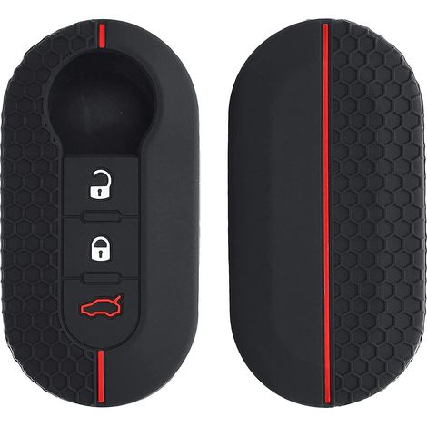 noir-rouge-boitier Cl De Voiture Compatible Avec Fiat Lancia 3-bouton - Coque De Protection Souple En Silicone (1/5)