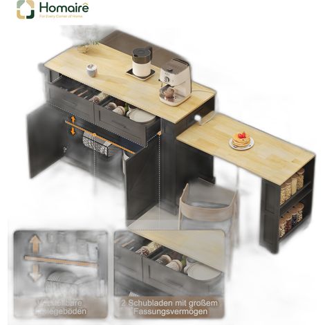 Küchenwagen aus MDF schwarz mit Stauraum und USB-Anschluss 130 x 50 x 93 cm HOMAIRE (1/5)