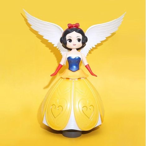 Leuchtende, drehbare Tanzprinzessin mit Musik, Tortendekorationsspielzeug, gelbe, drehbare Ballerina, Universalständer, benötigt zwei Batterien (1/4)