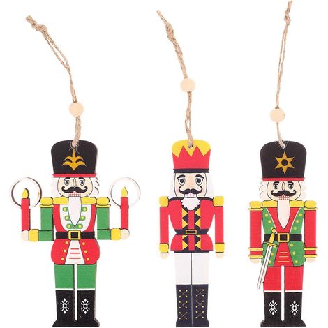 Lot de 3 pendentifs en bois Casse-Noisette pour décorations de Noël à suspendre au sapin-12X8CM (1/2)