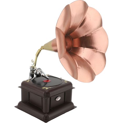 Modèle de phonographe vintage en fer résistant à la corrosion, ornement de gramophone rétro en bronze rouge (1/5)