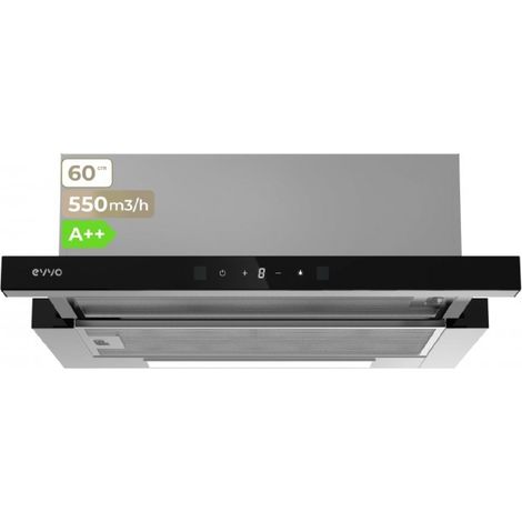 EVVO Campana Extractora 60 cm Telescópica, Potencia 550 m³/h, Luz LED, Filtro Aluminio y Carbon, Control Gestual, Acabado Inox F