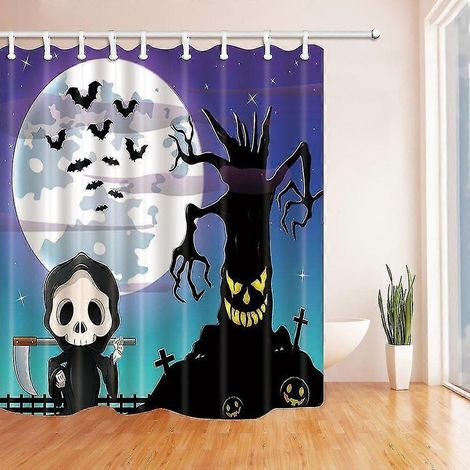 Rideau de douche en polyester, motif citrouille et citrouille, décor festif, 160 x 180 cm, référence E---53921
