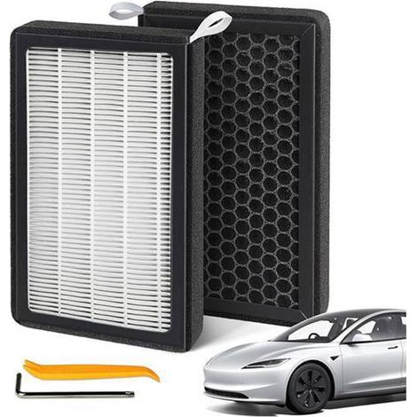 Deux filtres de climatisation à double couche adaptés aux Tesla Model 3/Model Y (2016-2025). (1/4)