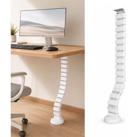Guide-câbles de bureau (130 cm), goulotte et gestion des câbles pour tables réglables en hauteur, tuyau flexible pour montage mural et table, système de rangement, cacher les câbles (blanc) (1/5)