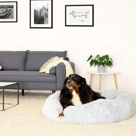 Panier Pour Chien 110cm Chau Peluche Lit Pour Chat Anti Dérapant Lavable Rond En Moelleux Coussin Anti Stress Lit Pour Chiens Et Chats (Gris Clair)